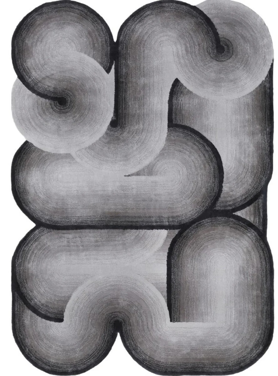 Luxus Teppich Grau / Schwarz 160 x 230 cm - Rechteckiger Welliger Wohnzimmer Teppich - Schlafzimmer Teppich - Luxus Interior - Luxus Qualität