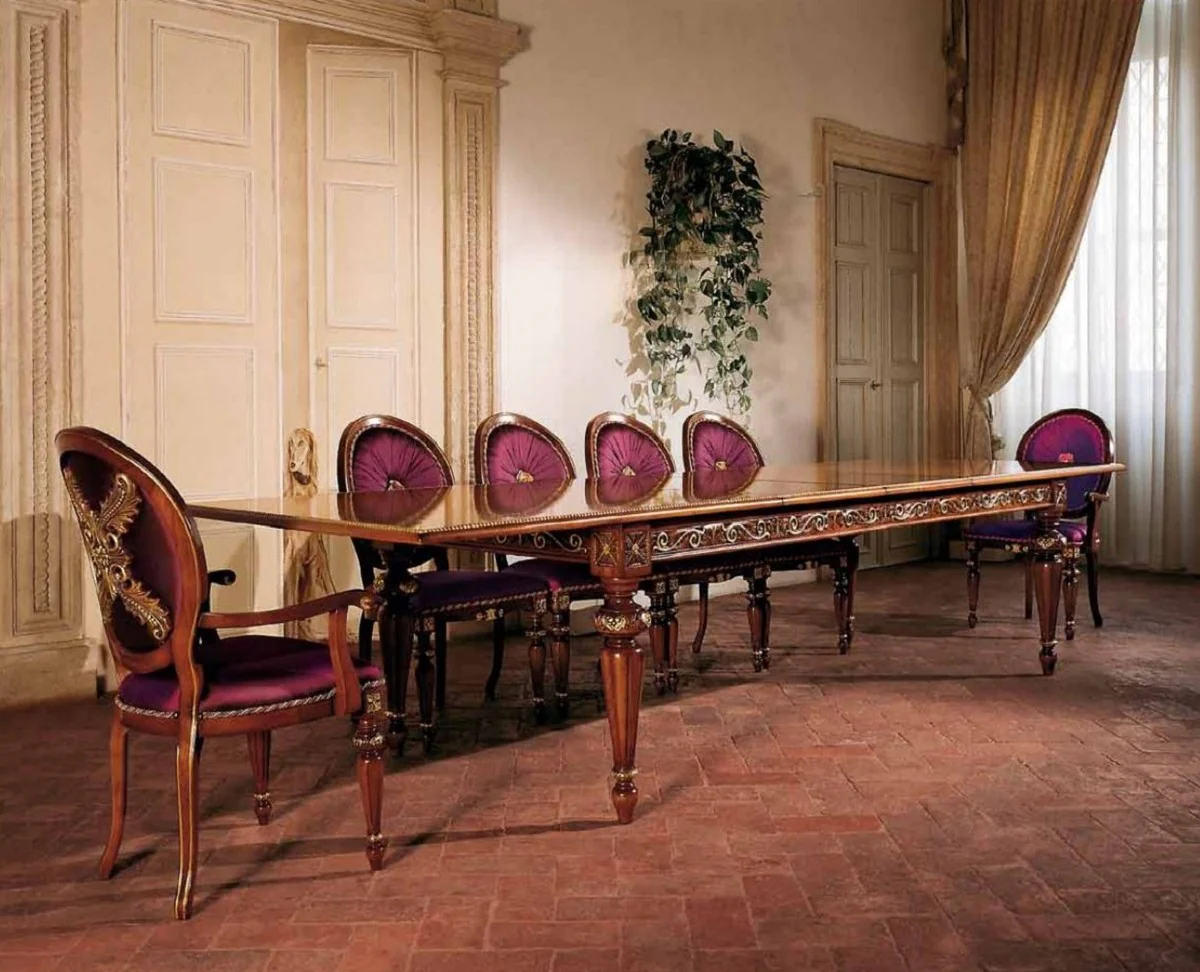 Luxus Barock Esszimmer Stuhl Set Lila / Braun / Gold - Handgefertigtes Küchen Stühle 6er Set - Luxus Esszimmer Möbel im Barockstil - Barock Möbel - Luxus Qualität - Made in Italy