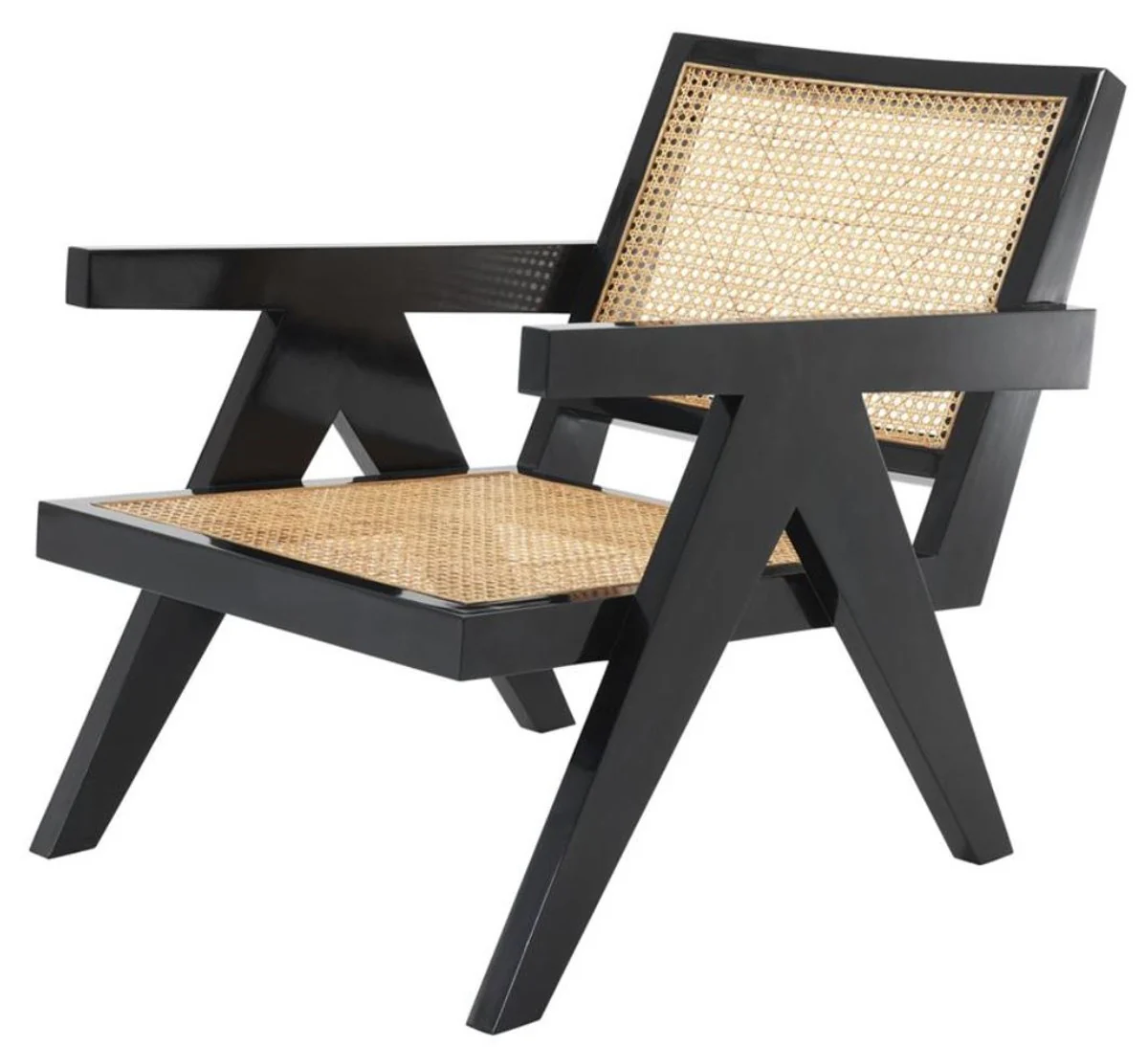 Designer Stuhl mit Armlehnen in schwarz / naturfarben 58 x 82 x H. 70 cm - Designermöbel