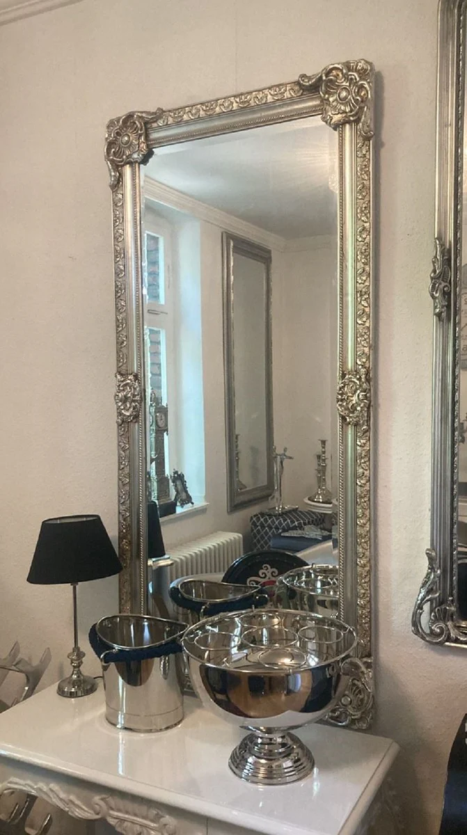 Barock Spiegel Silber - Rechteckiger Wandspiegel im Barockstil - Handgefertigter Barock Garderoben Spiegel - Prunkvolle Barock Möbel - Barock Interior