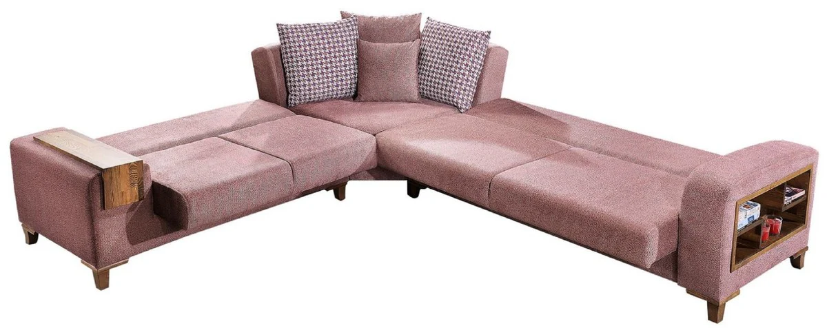 Luxus Eckschlafsofa Rosa / Braun 330 x 270 x H. 80 cm - Modernes Ecksofa - Schlafsofa - Wohnzimmer Sofa - Wohnzimmer Möbel