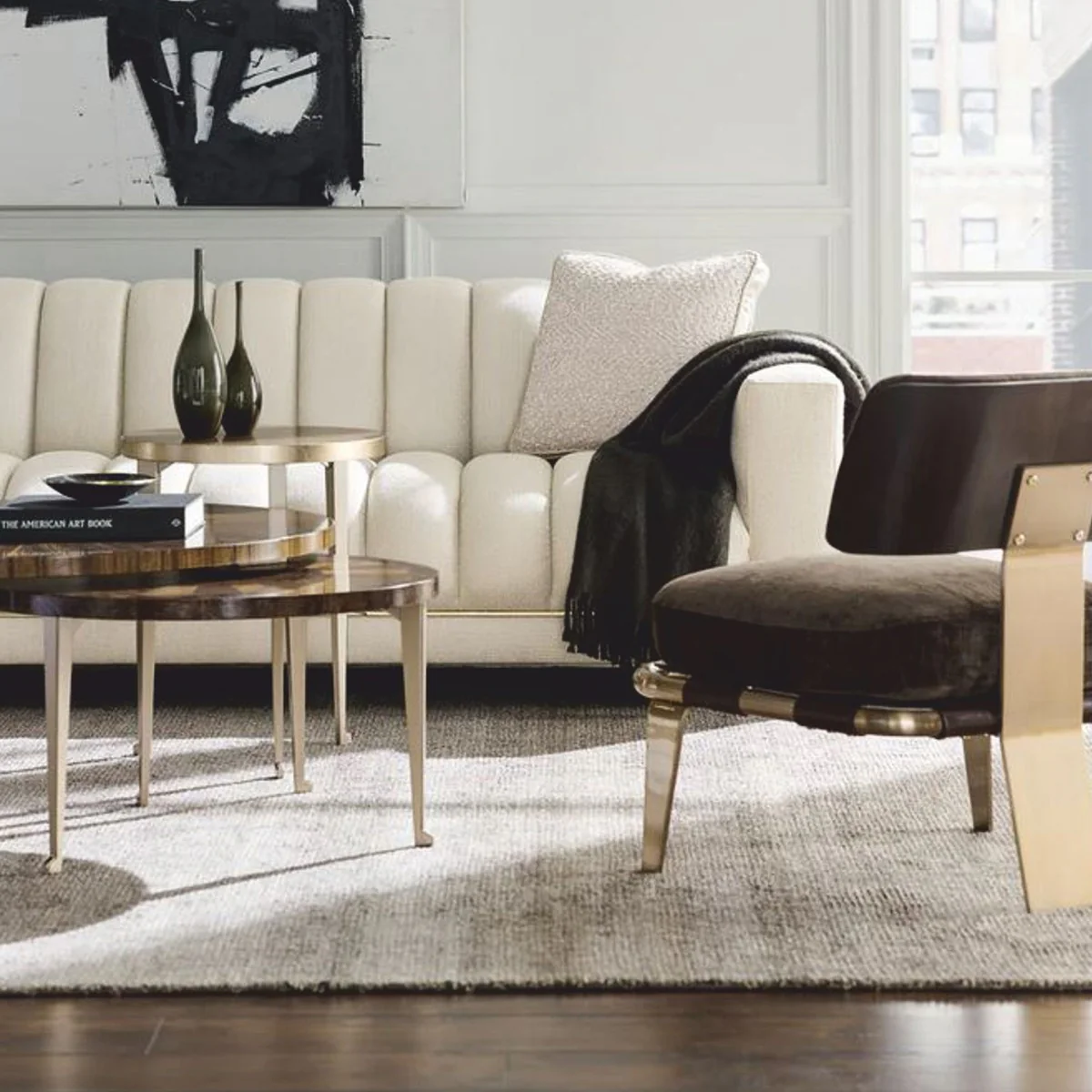 Luxus Couchtisch Braun / Gold Ø 96 cm - Runder Wohnzimmertisch