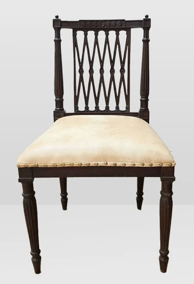 Luxus Barock Esszimmer Stuhl Beige / Dunkelbraun - Barock Möbel - Made in Italy