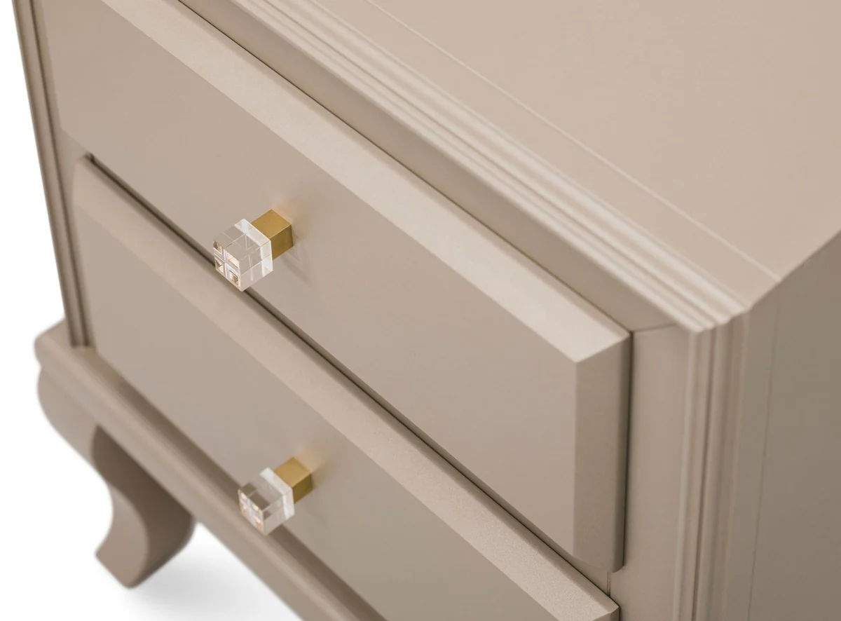 Luxus Art Deco Nachttisch Beige 55 x 40 x H. 65 cm - Massivholz Beistelltisch mit 2 Schubladen - Luxus Schlafzimmer Möbel - Luxus Art Deco Möbel