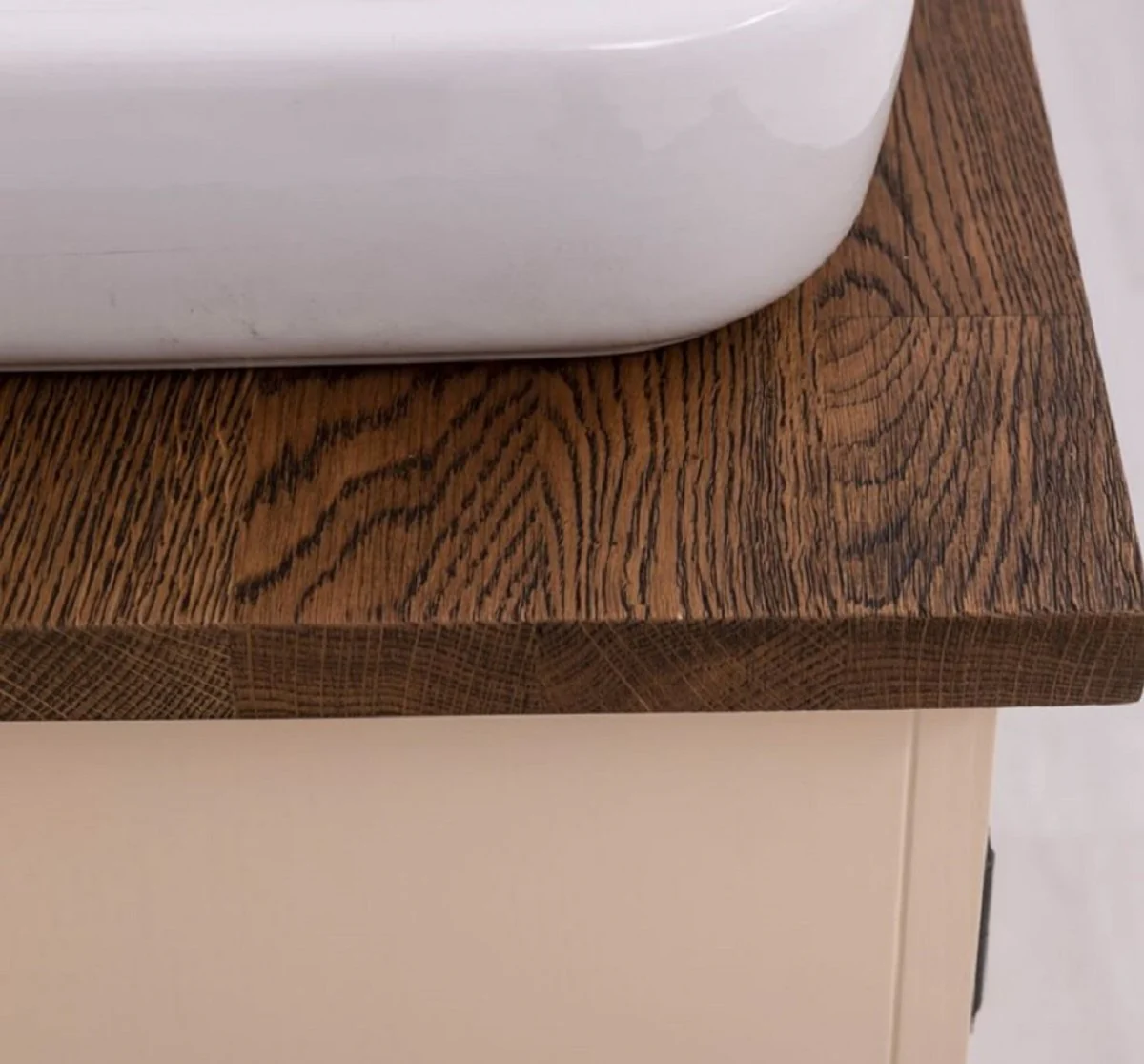 Landhausstil Badezimmer Set Beige / Dunkelbraun - 1 Landhausstil Waschtisch mit Waschbecken und Armatur & 1 Landhausstil Wandspiegel - Badezimmer Möbel im Landhausstil