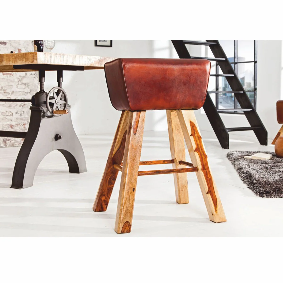 Designer Echtleder Barstuhl Braun - Barhocker - Möbel Restaurant Hotel