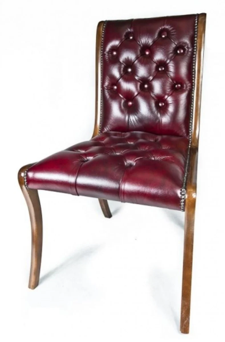 Echtleder Esszimmerstuhl Weinrot / Braun 50 x 47 x H. 95 cm - Luxus Möbel