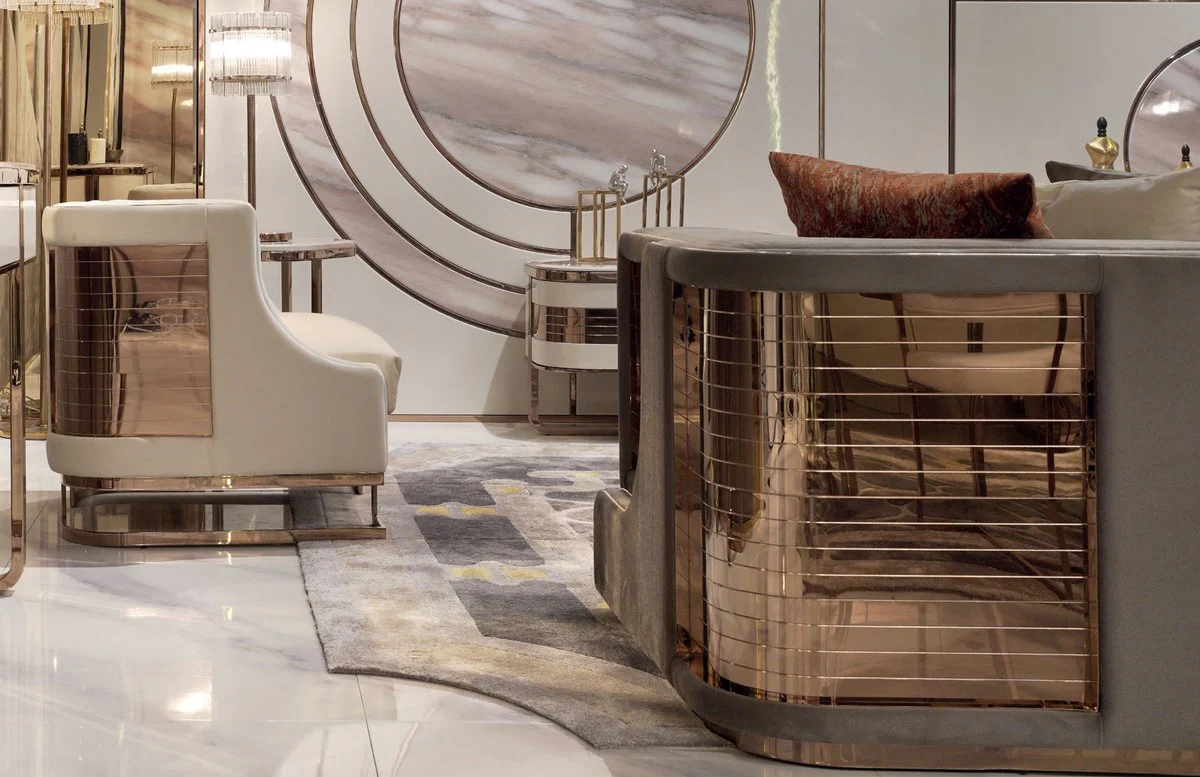 Luxus Sofa Grau / Kupfer 230 x 96 x H. 72 cm - Wohnzimmer Sofa - Hotel Sofa - Wohnzimmer Möbel - Hotel Möbel - Luxus Möbel - Wohnzimmer Einrichtung - Luxus Einrichtung