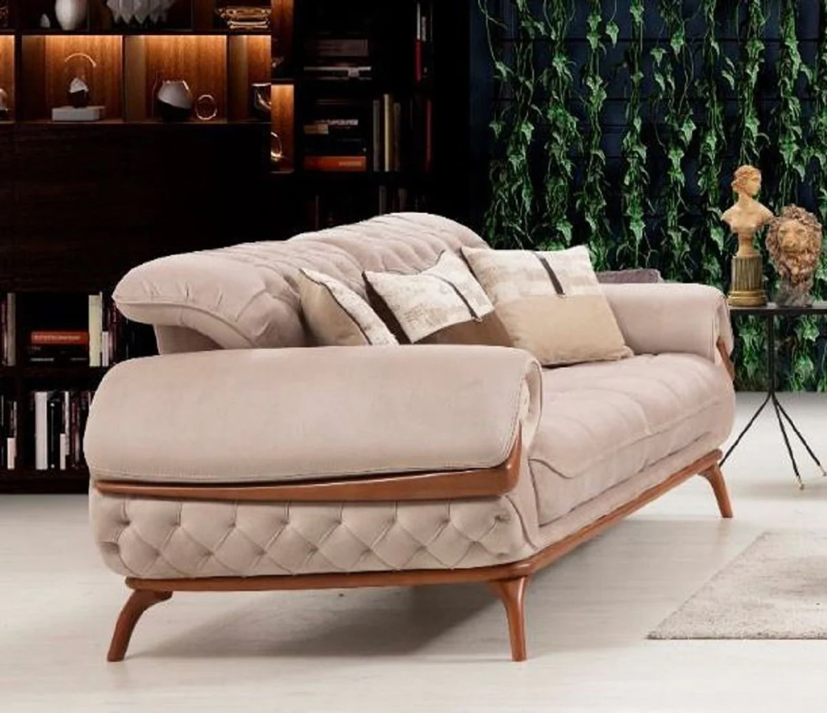 Luxus Chesterfield Wohnzimmer Sofa mit verstellbaren Rückenlehnen Beige / Braun - Chesterfield Wohnzimmer Möbel - Luxus Wohnzimmer Möbel - Luxus Möbel - Luxus Einrichtung