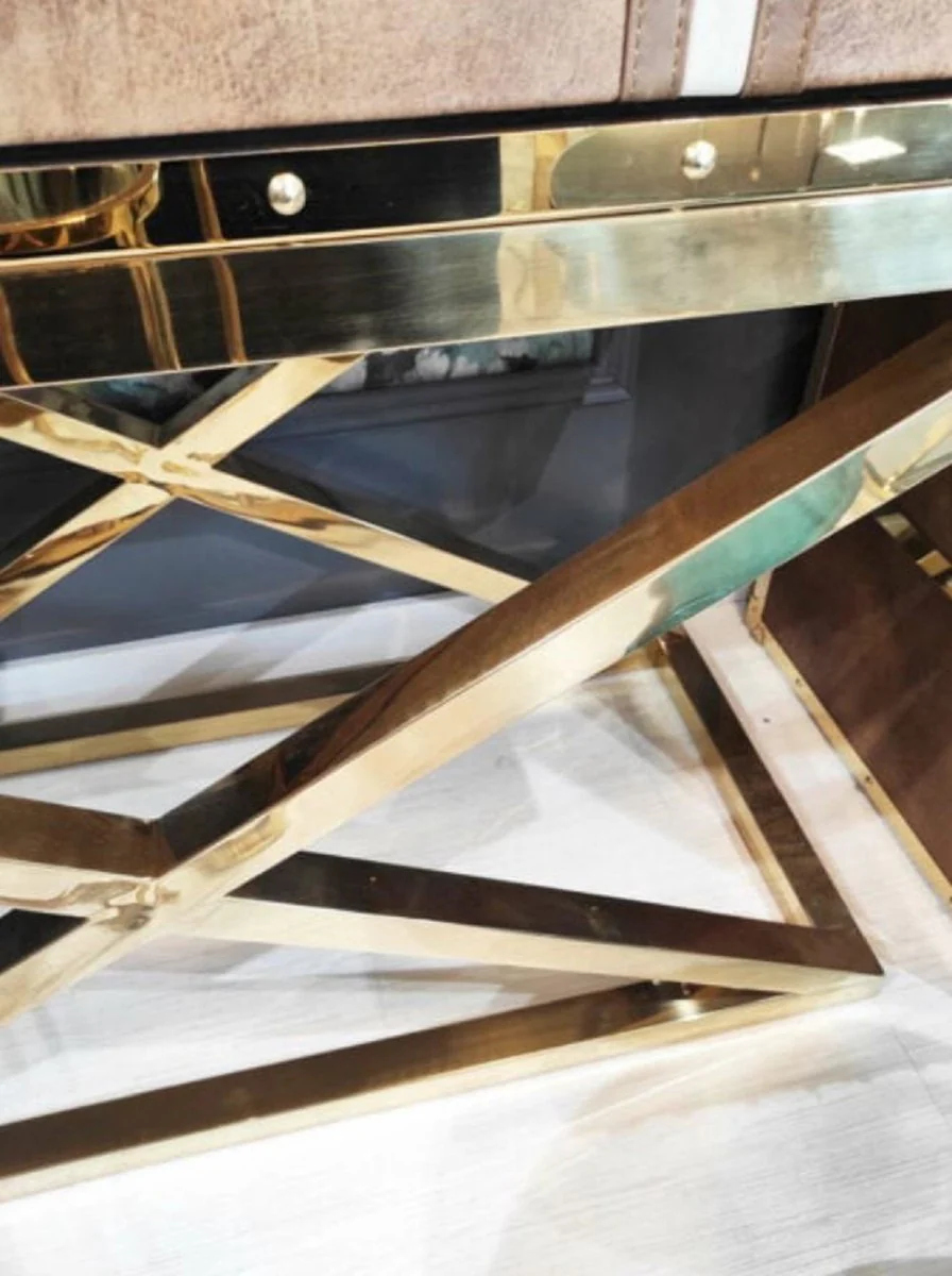 Luxus Barschrank Braun / Gold 108 x 48 x H. 180 cm - Edler Weinschrank mit 2 Türen - Luxus Bar Möbel