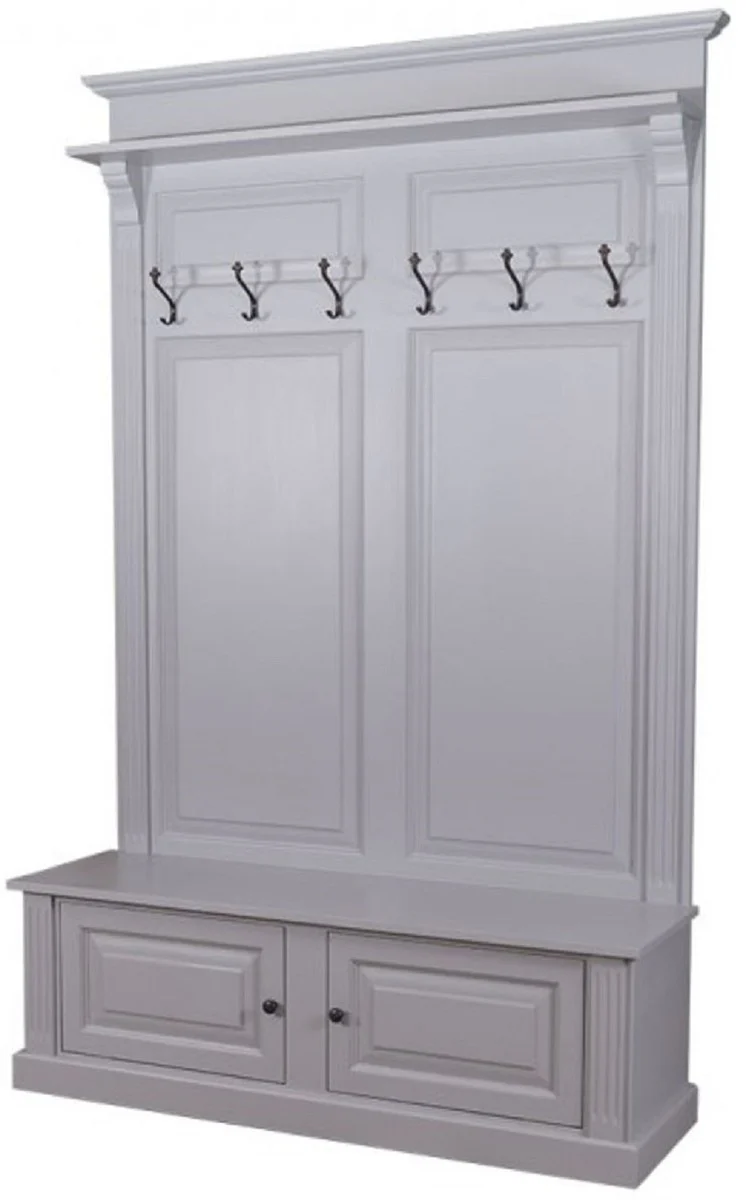 Landhausstil Massivholz Garderobenschrank Grau 140 x 41 x H. 210 cm - Wand Garderobe - Flur Schrank - Flurmöbel - Garderobenmöbel - Landhausstil Möbel