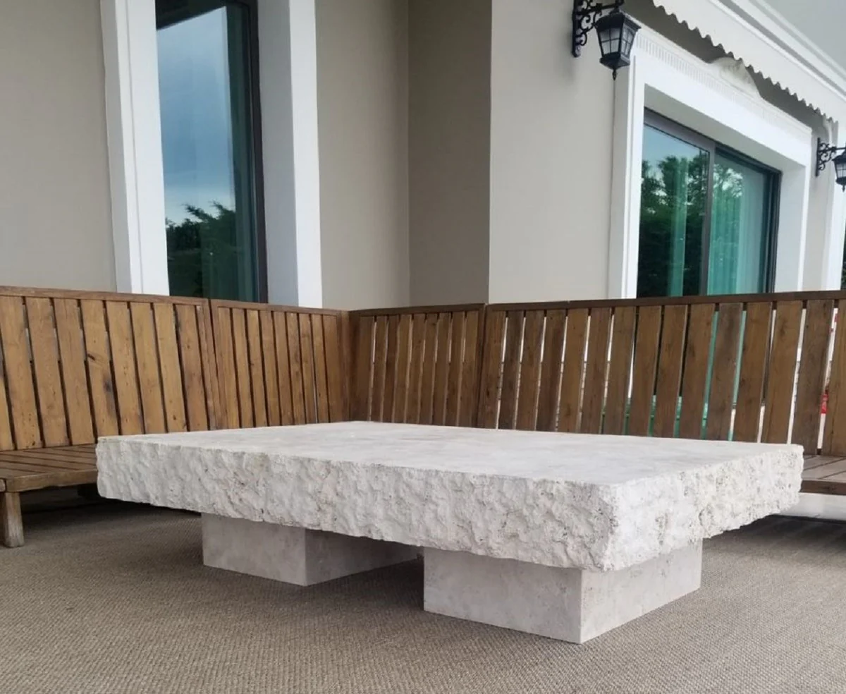 Luxus Couchtisch Weiß 110 x 70 x H. 35 cm - Moderner Marmor Wohnzimmertisch - Luxus Marmor Wohnzimmer Möbel