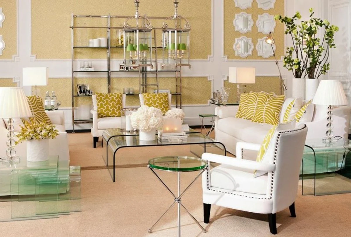 Luxus Art Deco Designer Glas Beistelltisch 3er Set - Luxus Kollektion