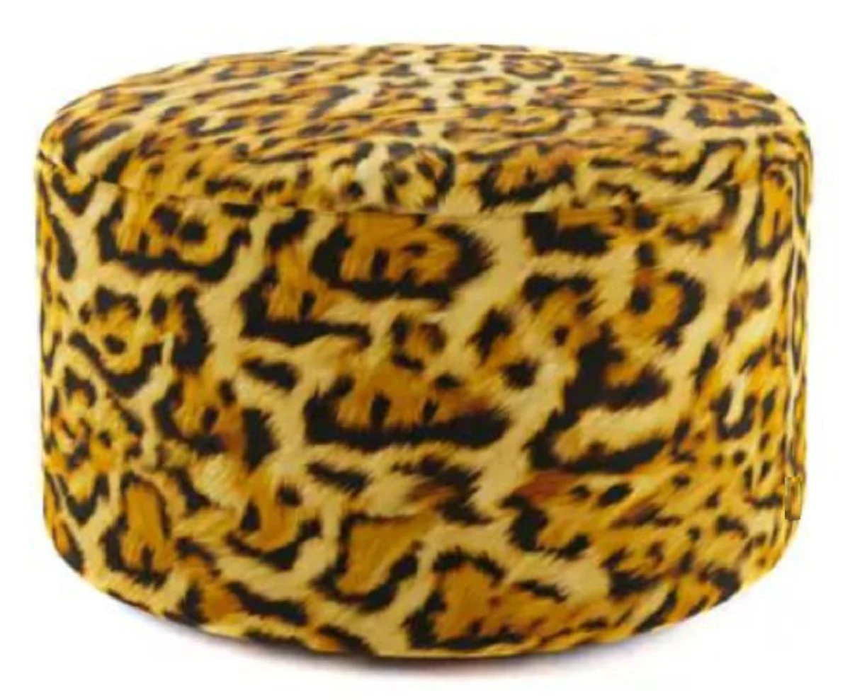 Luxus Fußhocker mit Leopard Muster Ø 75 x H. 30 cm - Runder Samt Hocker - Wohnzimmer Möbel - Hotel Möbel - Luxus Möbel - Luxus Einrichtung