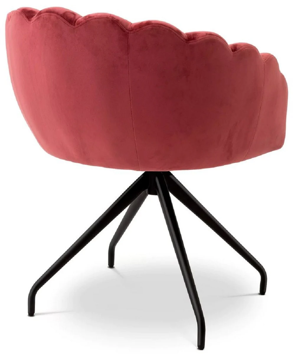 Luxus Esszimmerstuhl Rot / Schwarz 65,5 x 64 x H. 78,5 cm - Drehstuhl mit edlem Samtsoff - Esszimmer Möbel - Luxus Möbel - Luxus Einrichtung - Esszimmer Einrichtung