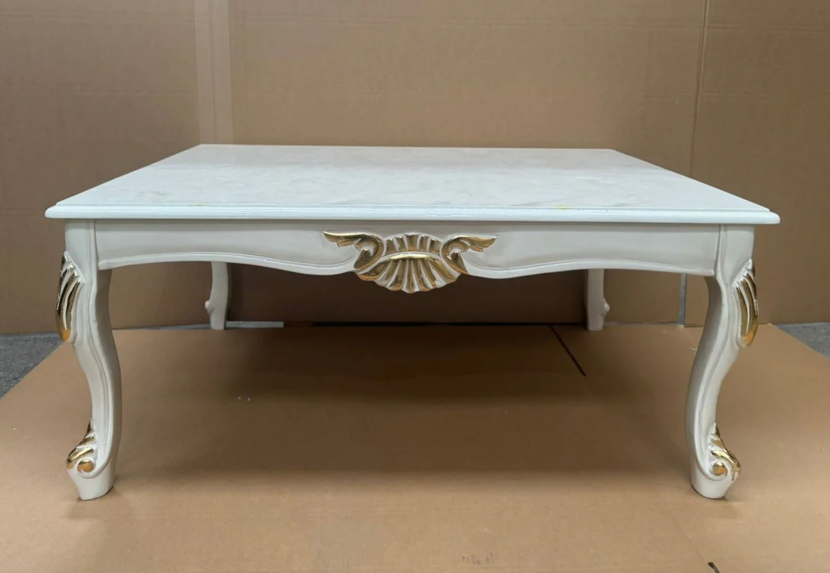 Luxus Barock Couchtisch Weiß / Gold 105 cm - Barock Möbel