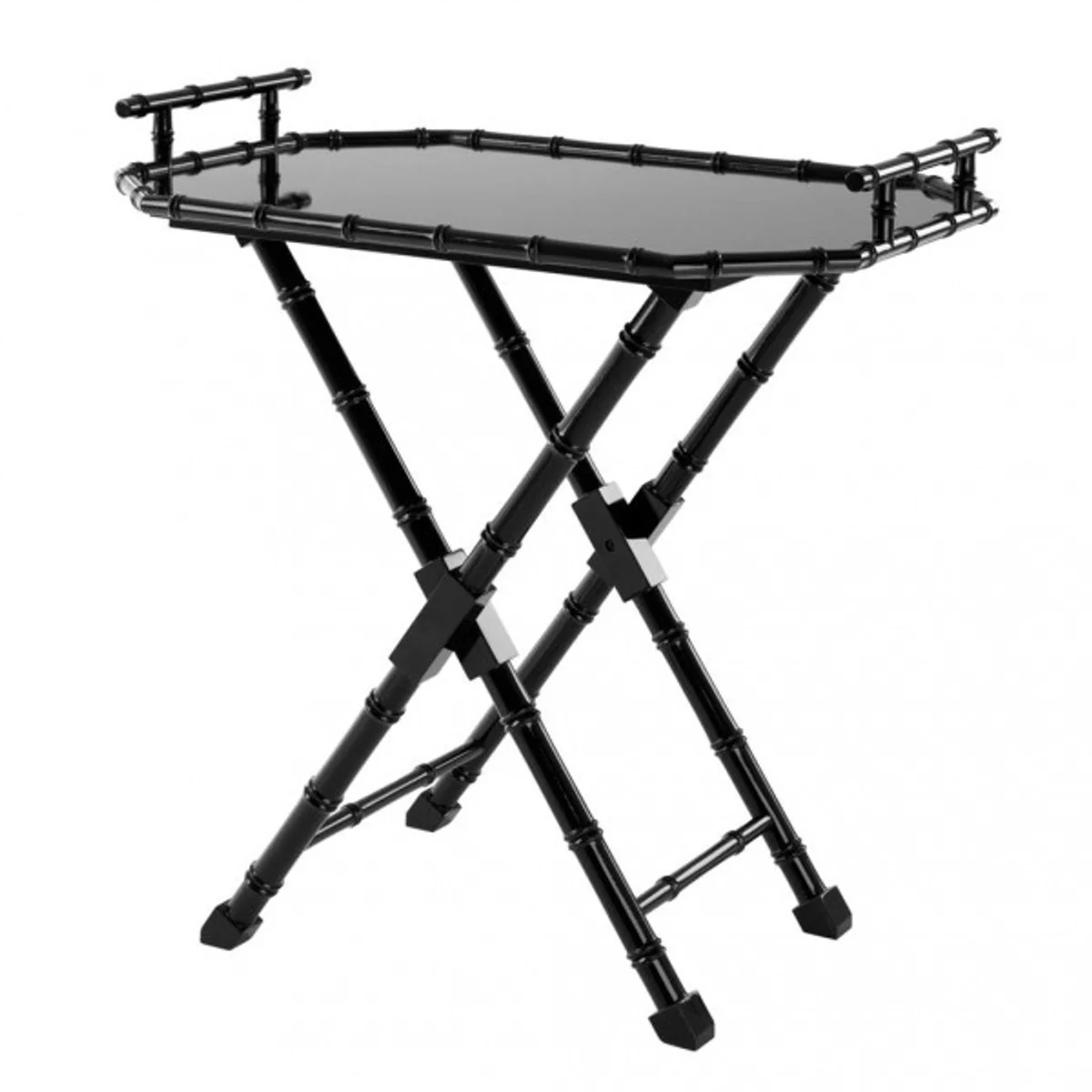 Luxus Bar Tisch Schwarz Bambus Design mit abnehmbaren Tablett Schwarz hochglanz - Neoklassisch - Hotel Restaurant Möbel