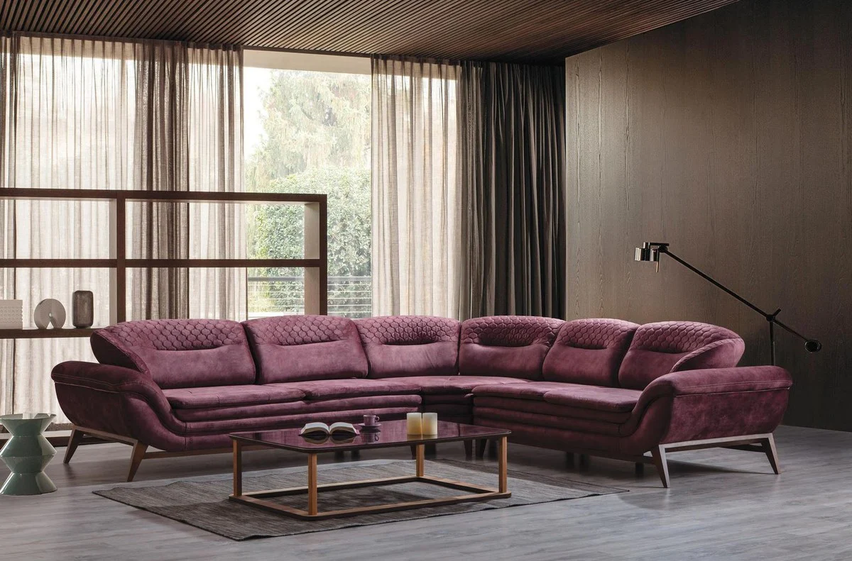 Luxus Ecksofa Lila / Dunkelbraun 318 x 293 x H. 85 cm - Wohnzimmer Sofa mit verstellbaren Rückenlehnen - Wohnzimmer Möbel