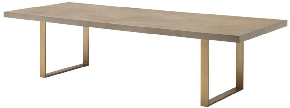 Esstisch Küchentisch Braun / Messing 300 x 115 x H. 75 cm - Luxus Küchenmöbel