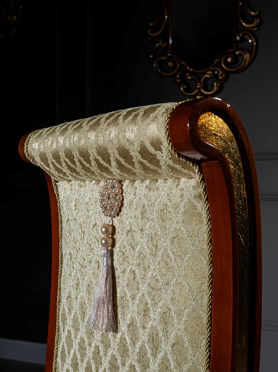 Luxus Barock Esszimmer Stuhl Set Gold Muster / Braun / Gold 50 x 55 x H. 105 cm - Edles Küchen Stühle 6er Set - Barock Esszimmer Möbel