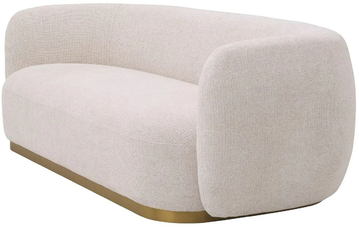 Luxus Sofa Creme / Messing 223 x 96 x H. 71 cm - Wohnzimmer Sofa - Hotel Sofa - Wohnzimmer Möbel - Hotel Möbel - Luxus Möbel - Luxus Einrichtung - Wohnzimmer Einrichtung