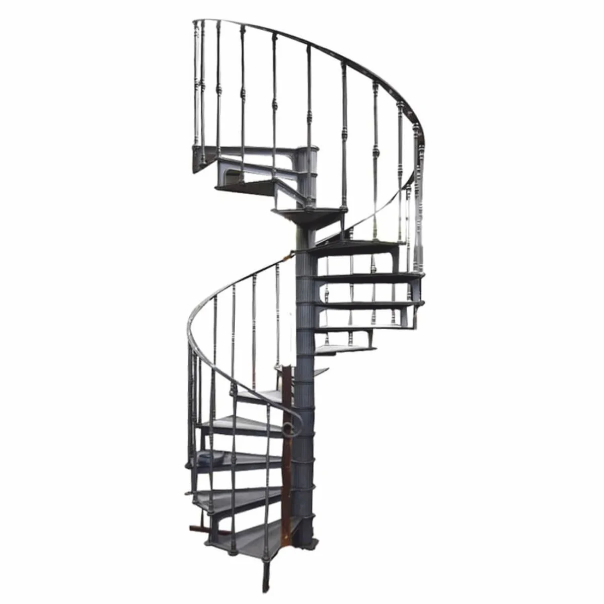 Gusseisen Wendeltreppe mit Geländer linke Seite Grau H. 289 cm - Rustikale Spiraltreppe