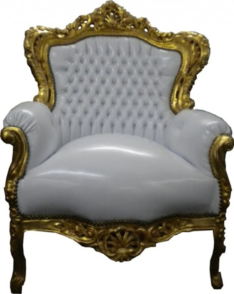 Barock Sessel King weiß / gold in Lederoptik - Edel & Prunkvoll
