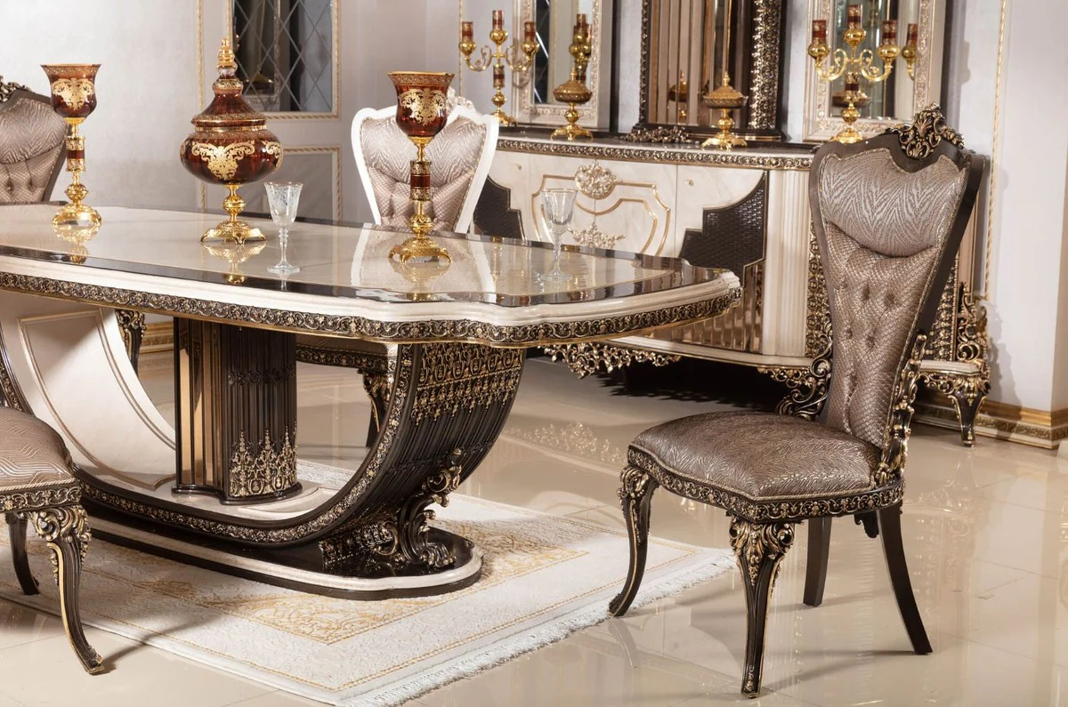 Luxus Barock Esstisch Creme / Dunkelbraun / Gold 250 cm