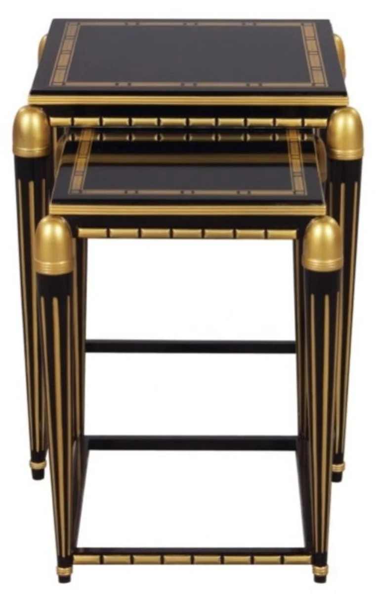Luxus Wohnzimmer Beistelltisch Set Schwarz / Gold 45 x 45 x H. 54 cm - Luxus Möbel