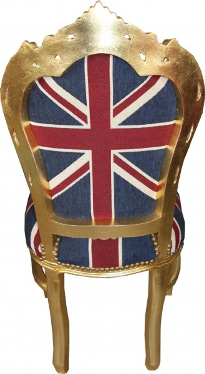 Barock Esszimmer Stuhl Union Jack / Gold - Möbel Antik Stil