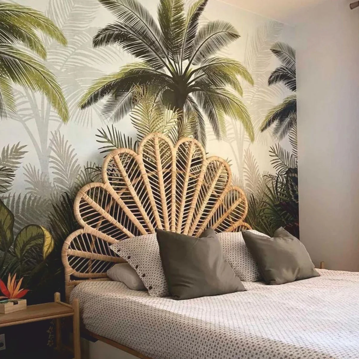 Luxus Rattan Bett-Kopfteil Naturfarben 160 cm - Schlafzimmer Möbel