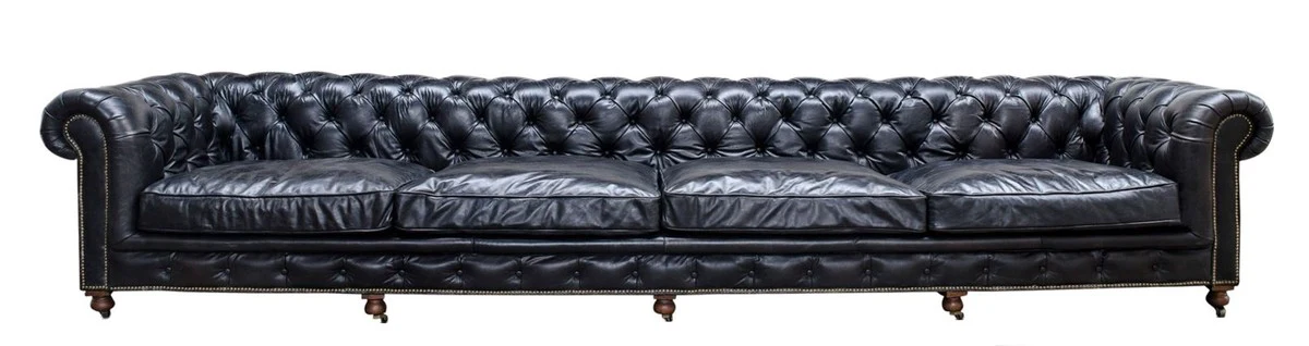 Luxus 6er Sofa Schwarz 410 x 120 x H. 77 cm - Chesterfield Möbel
