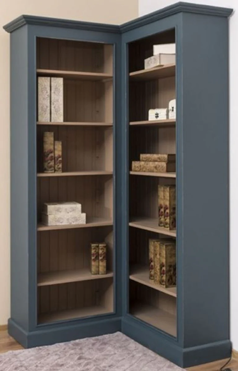Landhausstil Eckschrank Blau / Beige 102 x 102 x H. 210 cm - Massivholz Bücherschrank - Landhausstil Wohnzimmer Möbel