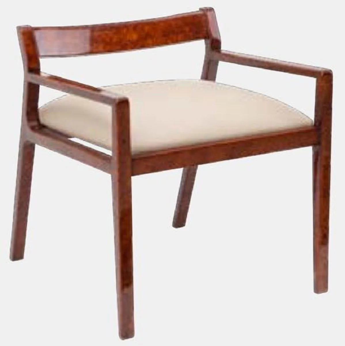 Luxus Esszimmerstuhl 6er Set mit Armlehnen Braun / Creme 60 x 69 x H. 65 cm - Luxus Massivholz Küchen Stühle - Esszimmer Möbel - Küchen Möbel - Luxus Möbel - Luxus Einrichtung