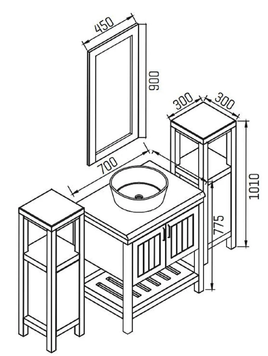 Landhausstil Badezimmer Set Blau / Braun - 1 Waschbeckenschrank mit Keramik Waschbecken & 2 Regalschränke & 1 Wandspiegel - Massivholz Badezimmer Möbel - Landhausstil Badezimmer Möbel