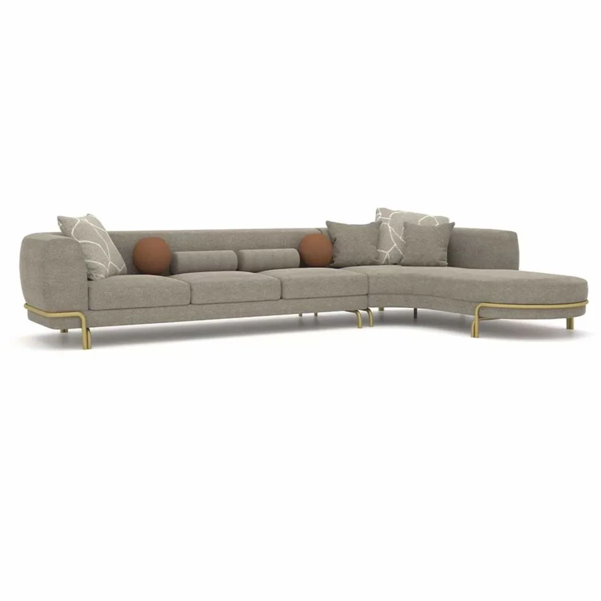 Luxus Ecksofa Grau / Messing 390 cm - Wohnzimmer & Hotel Möbel