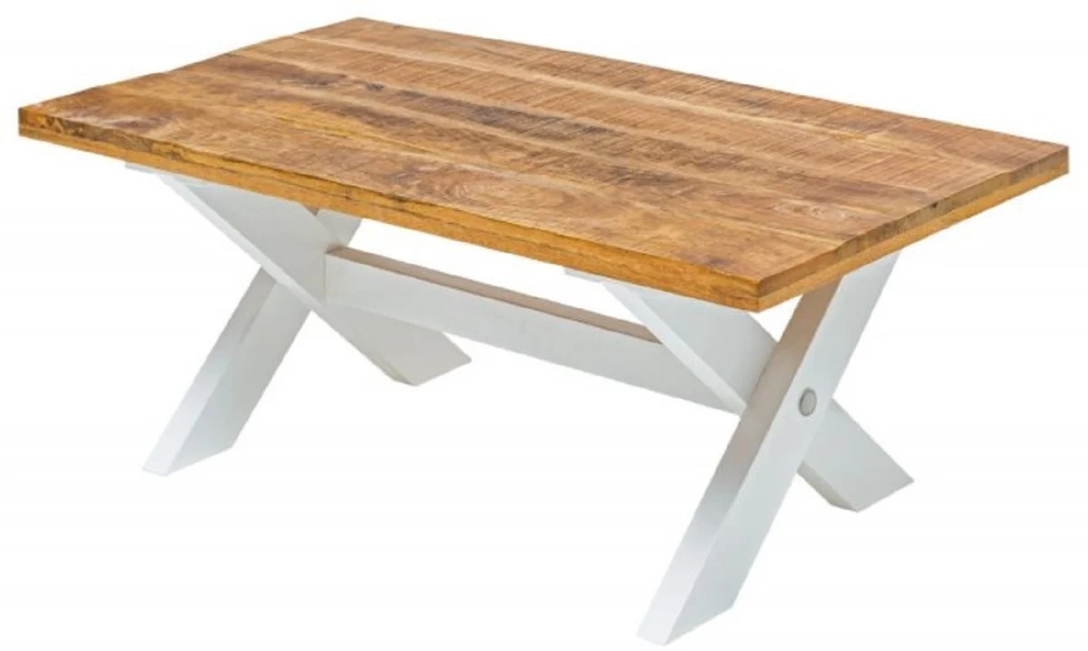 Landhausstil Couchtisch Naturfarben / Weiß 110 x 60 x H. 45 cm - Handgefertigter Massivholz Wohnzimmertisch - Wohnzimmer Möbel im Landhausstil