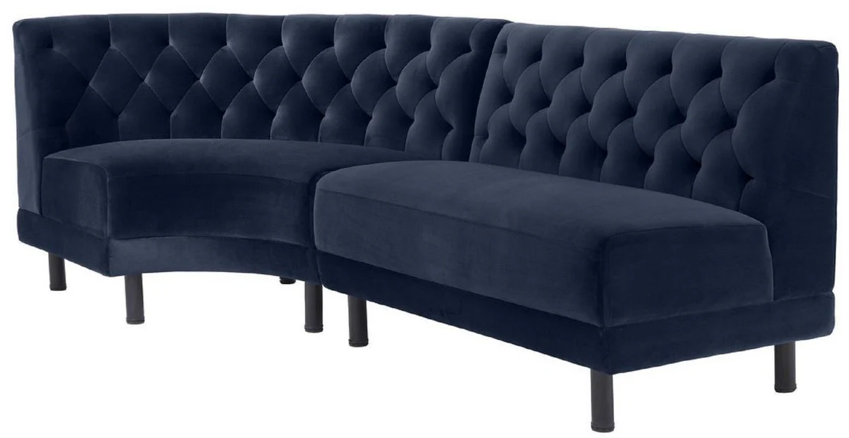 Luxus Chesterfield Samt Couch Mitternachtsblau / Schwarz 114 x 75 x H. 85 cm - Gebogenes & Erweiterbares Wohnzimmer Sofa - Luxus Kollektion