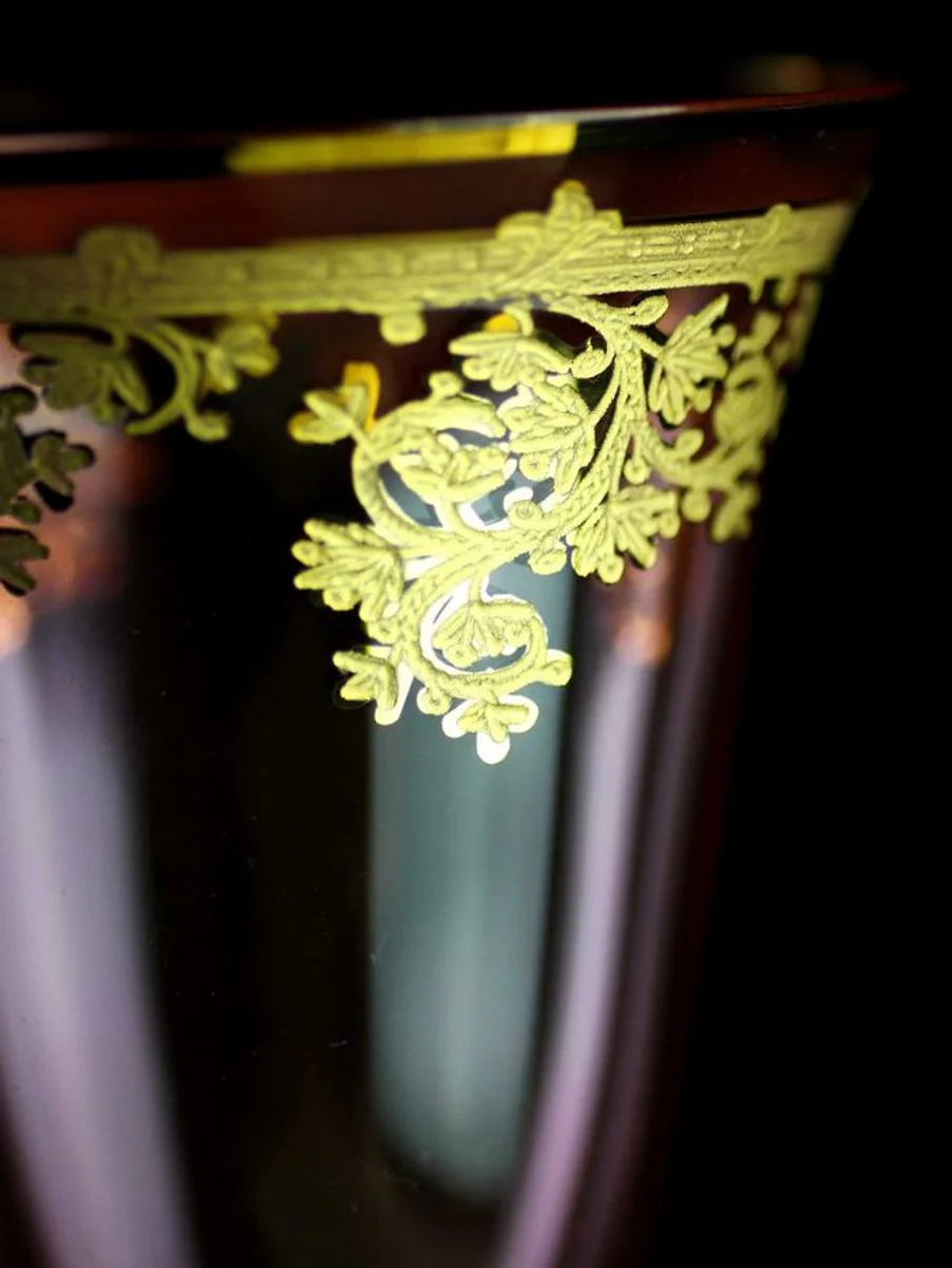 Luxus Barock Weinglas 6er Set Rosa / Gold Ø 9 x H. 21,5 cm - Handgefertigte gravierte und handbemalte Weingläser - Hotel & Restaurant Accessoires - Luxus Qualität