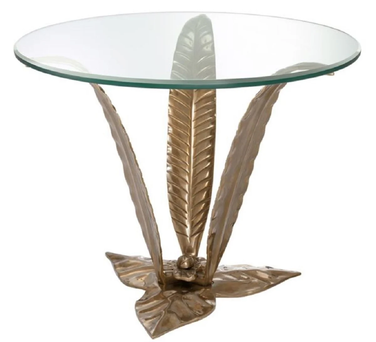 Luxus Beistelltisch mit Glasplatte Vintage Messingfarben Ø 70 x H. 55 cm - Wohnzimmermöbel