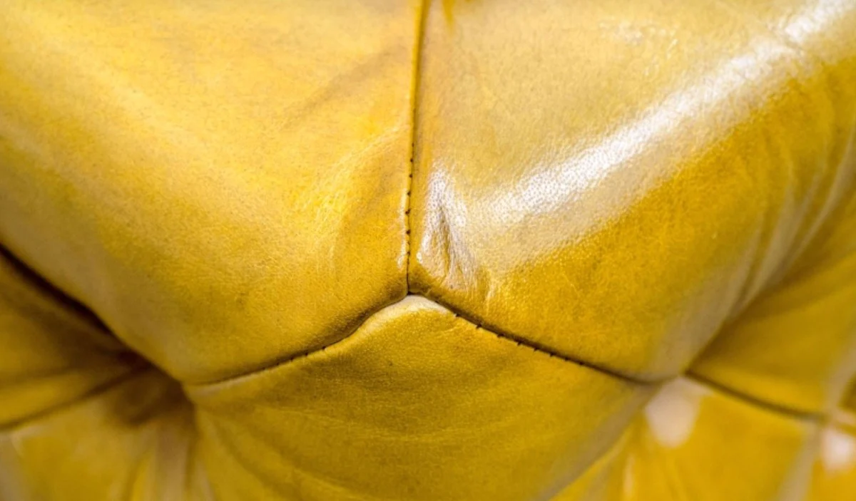 Luxus Echtleder Fußhocker Vintage Gelb 64 x 64 x H. 46 cm - Chesterfield Möbel