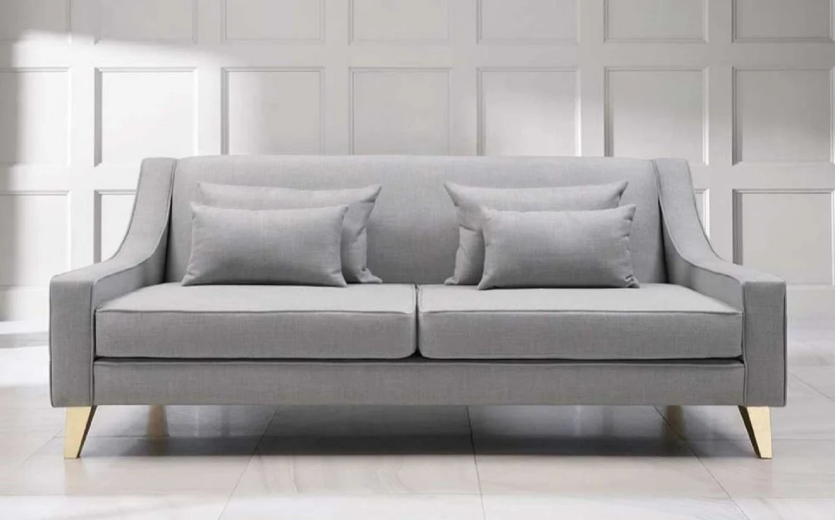 Luxus Neoklassik Sofa Grau / Gold 202 x 94 x H. 85 cm - Wohnzimmer Sofa - Hotel Sofa - Wohnzimmer Möbel - Hotel Möbel - Luxus Möbel - Neoklassik Möbel