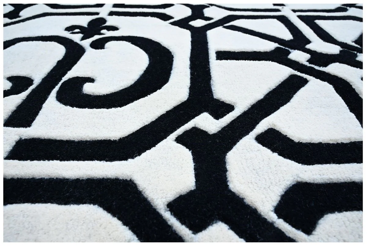 Luxus Barock Teppich Weiß / Schwarz - Verschiedene Größen