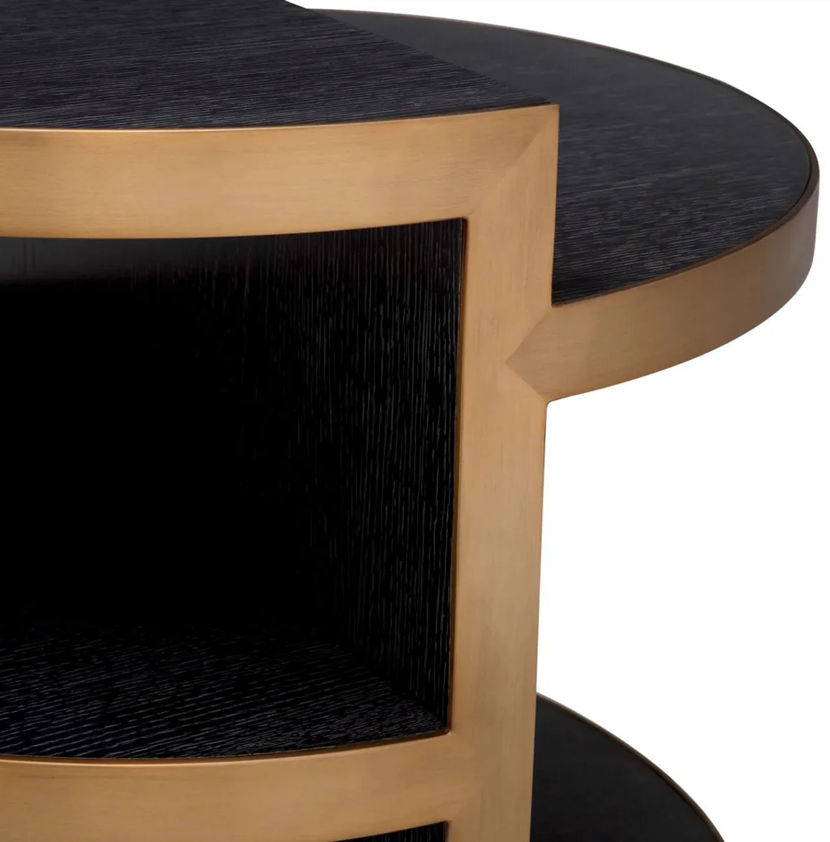 Luxus Beistelltisch Schwarzgrau / Messing Ø 65 x H. 55,5 cm - Runder Wohnzimmer Massivholz Tisch - Wohnzimmer Möbel - Luxus Möbel - Luxus Kollektion