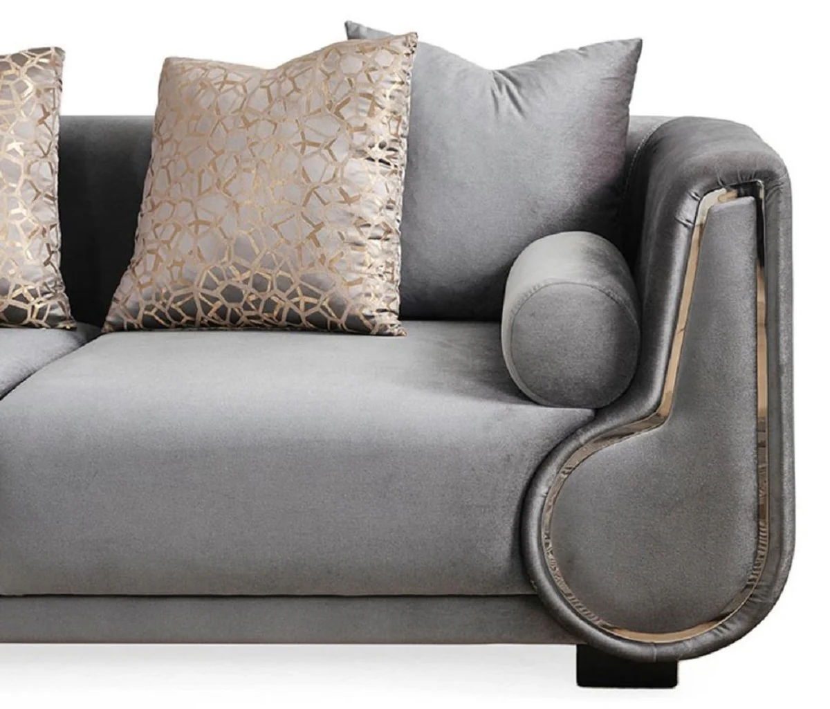 Luxus 3er Sofa Grau / Silber / Schwarz - Elegantes Wohnzimmer Sofa - Luxus Wohnzimmer Möbel - Luxus Kollektion