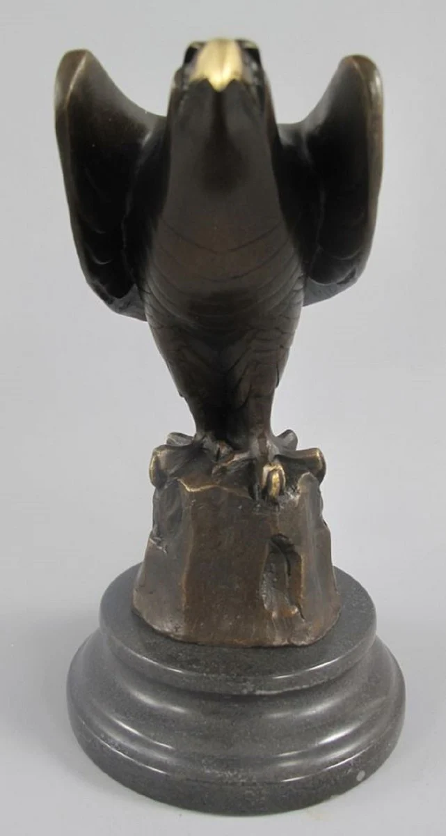 Luxus Art Deco Bronze Figur Adler auf Felsen mit Marmorsockel Bronze / Gold / Schwarz 12 x 22 x H. 21 cm - Bronze Skulptur - Deko Figur - Deko Accessoires
