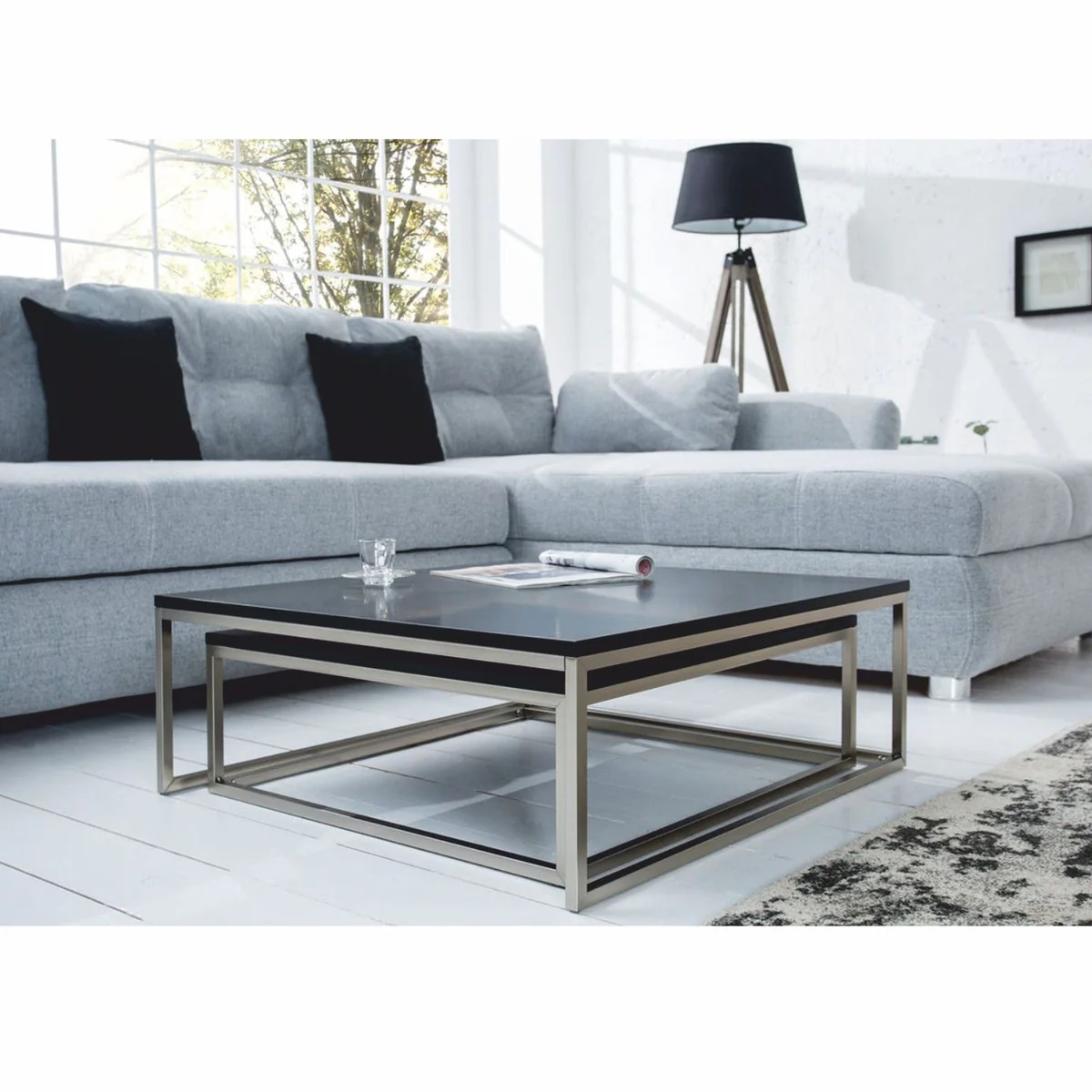 Couchtisch 2er Set Schwarz / Silber - Wohnzimmer Möbel