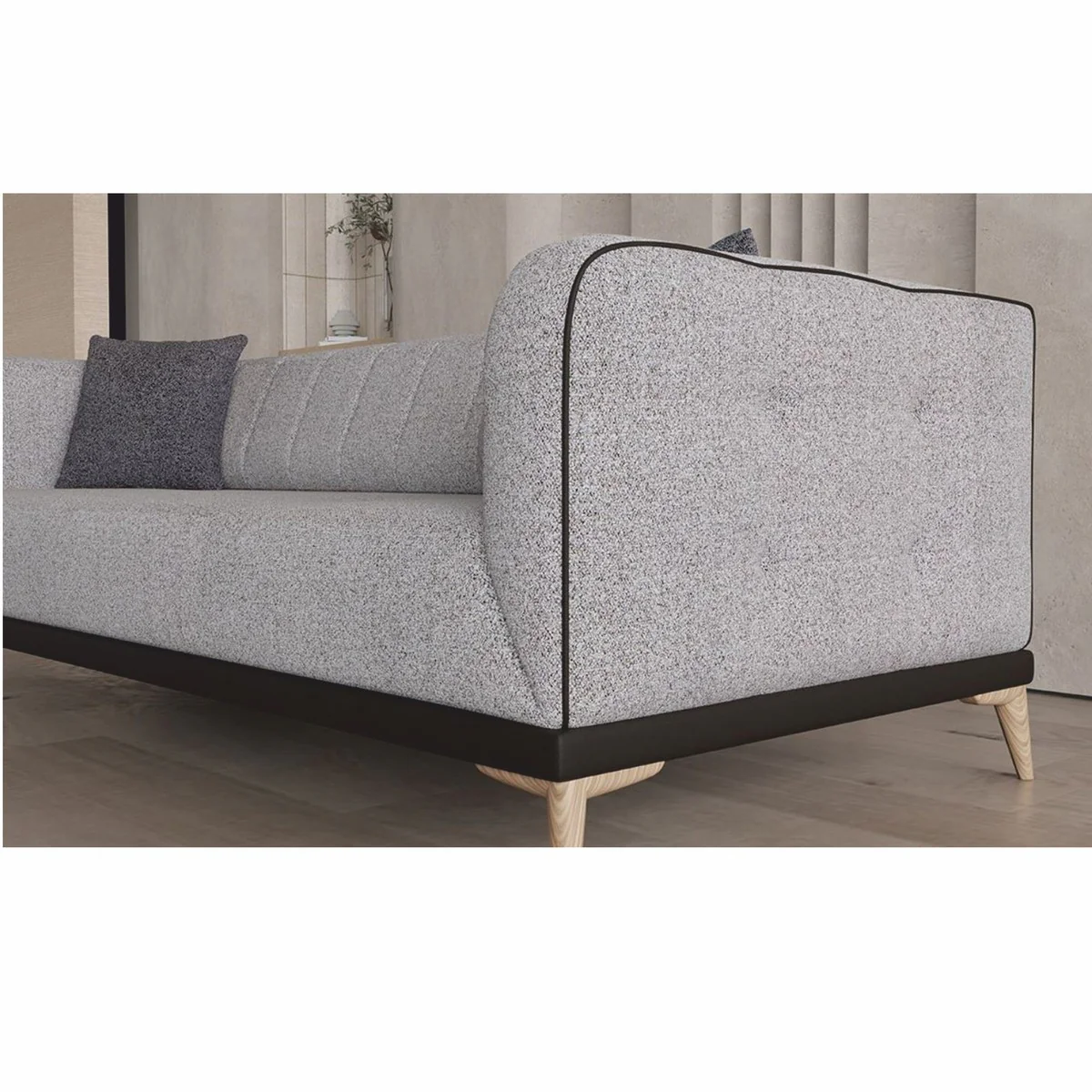 Luxus Schlafsofa mit verstellbarer Rückenlehne Grau / Schwarz / Naturfarben 229 cm