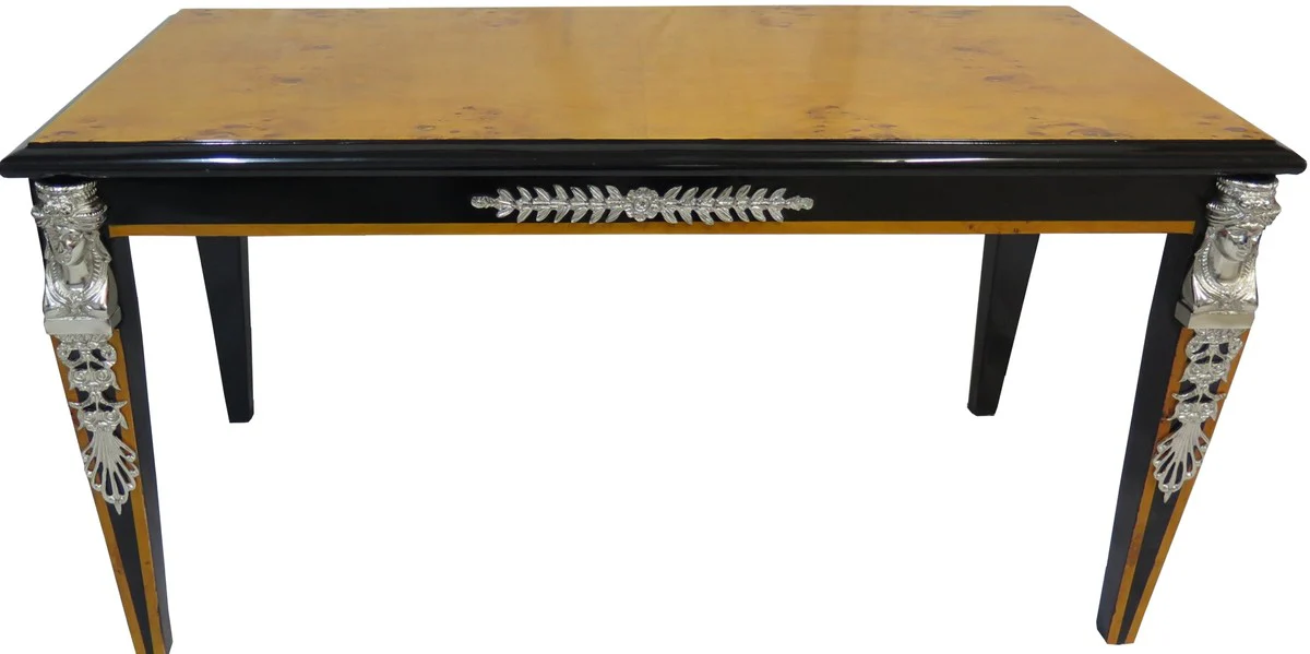 Barock Luxus Empire Couchtisch Mahagoni / Schwarz / Silber 100 x 54 cm - Limited Edition