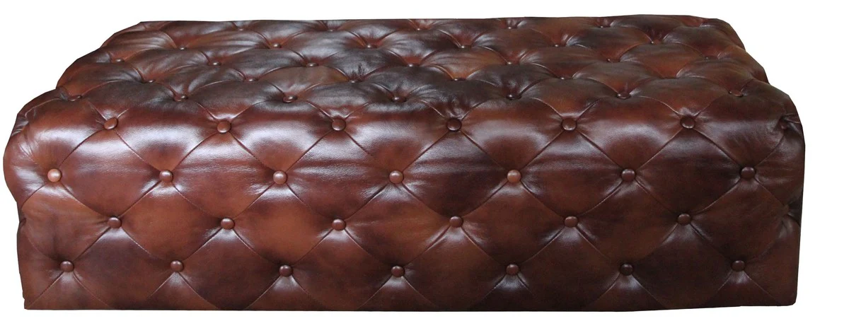 Luxus Chesterfield Echtleder Fußhocker Dunkelbraun 140 x 60 x H. 42 cm - Luxus Möbel